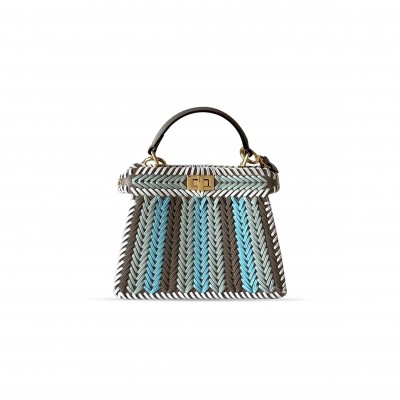 FENDI PEEKABOO ISEEU MINI MULTICOLORINTERLACED LEATHER BAG 8BN335AW5PF1US6 (22*15.5*11cm)